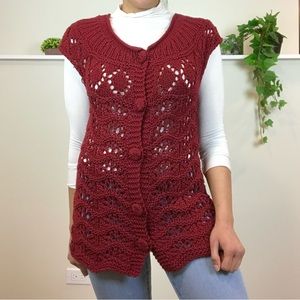 Coldwater Creek Deep Red Crochet Sweater Vest